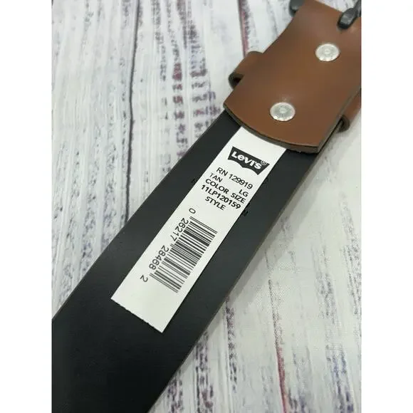 NWT Levi's Mens Tan & Black Metal Buckle Synthetic Leather Dress Belt Size 38-40 - Picture 6 of 7
